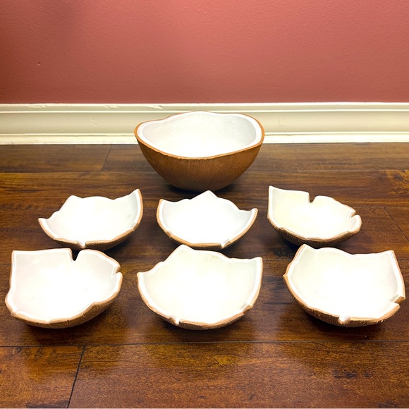 Vintage Ed Langbein Pottery Original Italian Coconut 1 large & 6 small Bowls - Picture 1 of 12